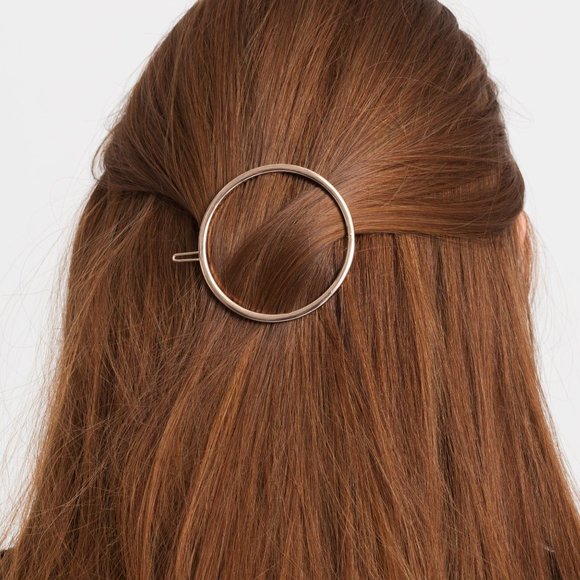 GOLD CIRCLE HAIR PIN CLIP MINIMALIST BARRETTE - Picture 2 of 5